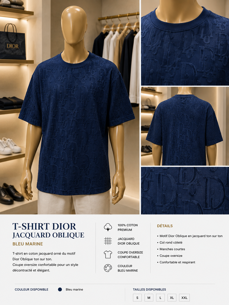 T-shirt Dior Bleu Marine Monogramme Oblique