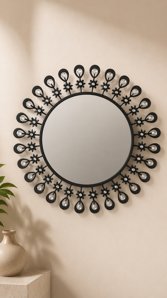 Miroir Mural Décoratif Soleil Diamant Avec Cristaux