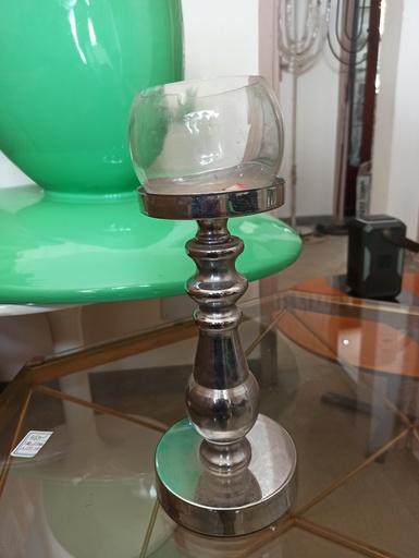 Bougeoir argenté vitre boule