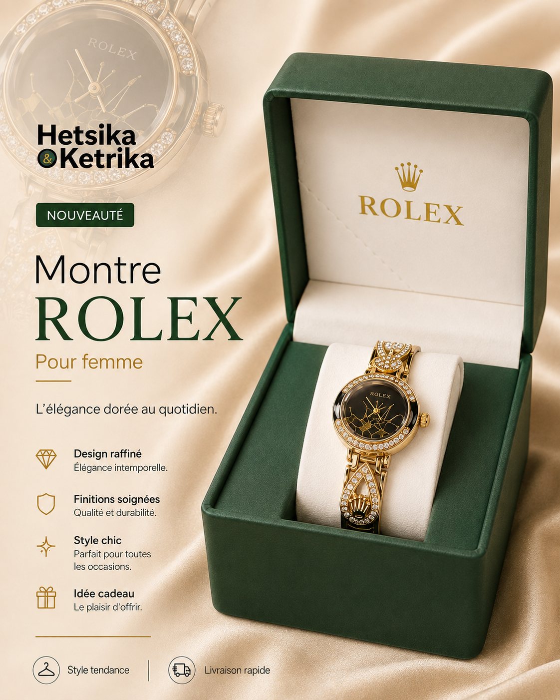 Montre Rolex Cadran Noir Bracelet Bijou