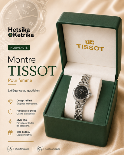 Montre Tissot Cadran Noir Bracelet Argenté