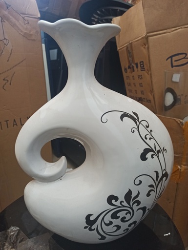 [ALL-0267] Vase Blanc/Noir fleuri