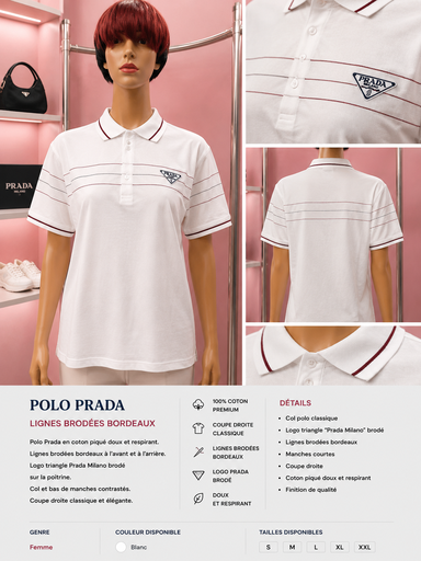 Polo Prada Liserés Bordeaux Logo Triangle