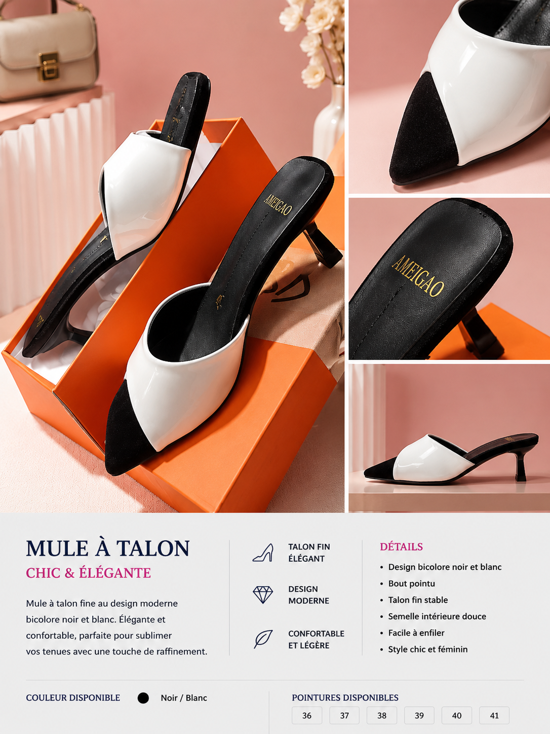 Mules Femme Ameigao à Talon Kitten